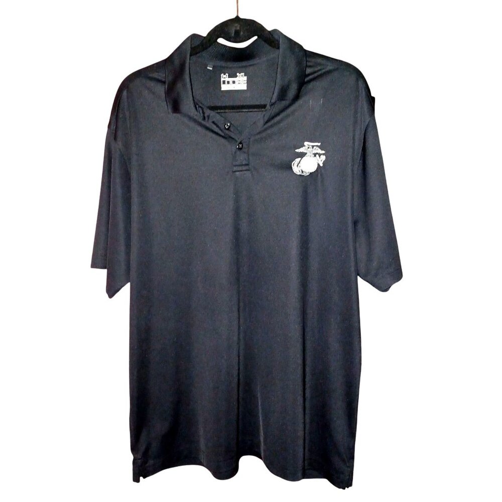 Men XL Shirt Military Black USMC Logo EGA Emblem Polo Loose Boxy Classic Fit